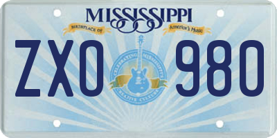 MS license plate ZXO980