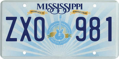 MS license plate ZXO981