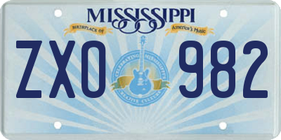 MS license plate ZXO982