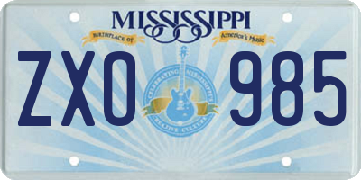 MS license plate ZXO985