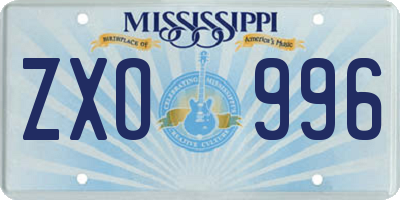 MS license plate ZXO996
