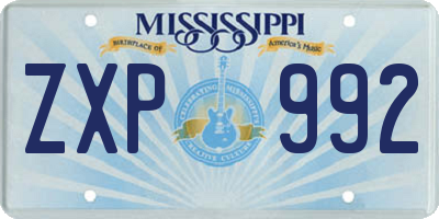 MS license plate ZXP992