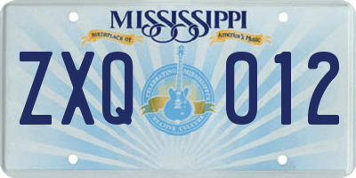 MS license plate ZXQ012