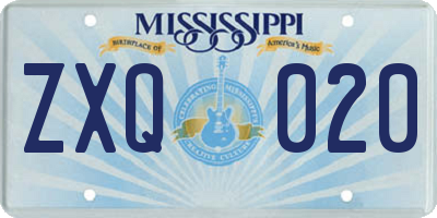 MS license plate ZXQ020