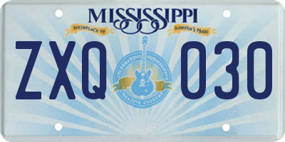 MS license plate ZXQ030