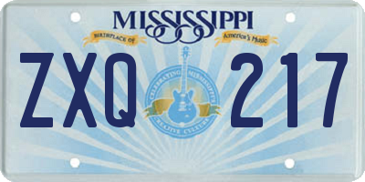 MS license plate ZXQ217