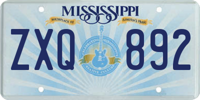 MS license plate ZXQ892