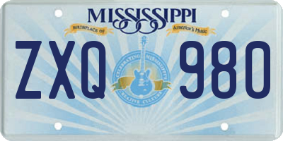 MS license plate ZXQ980