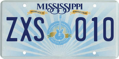 MS license plate ZXS010