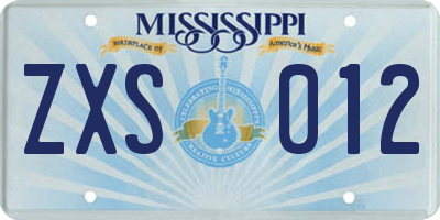MS license plate ZXS012