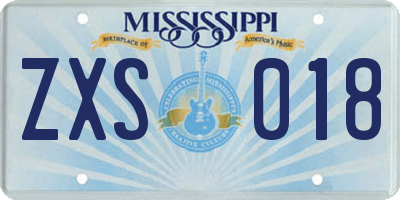 MS license plate ZXS018