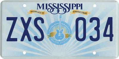 MS license plate ZXS034