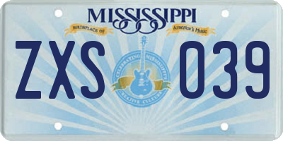 MS license plate ZXS039