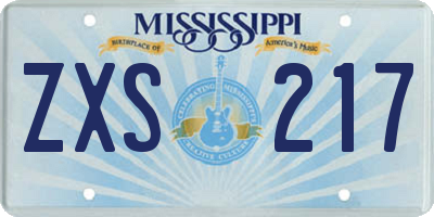 MS license plate ZXS217