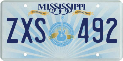 MS license plate ZXS492