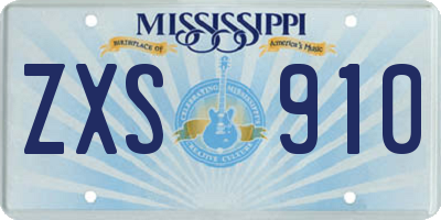 MS license plate ZXS910