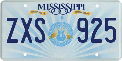 MS license plate ZXS925