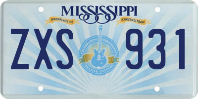 MS license plate ZXS931