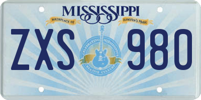 MS license plate ZXS980