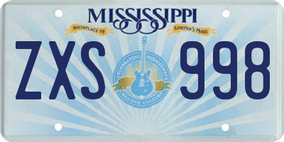MS license plate ZXS998