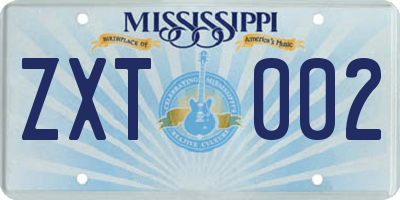 MS license plate ZXT002