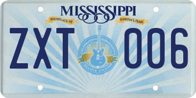 MS license plate ZXT006