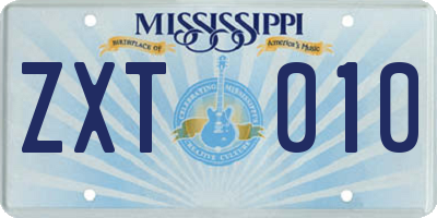 MS license plate ZXT010
