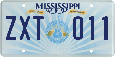 MS license plate ZXT011