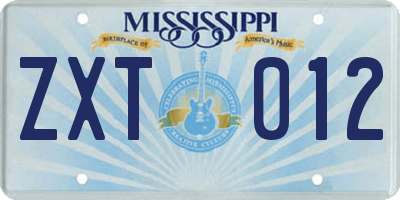 MS license plate ZXT012