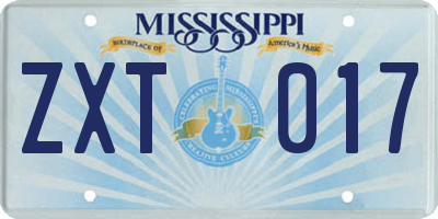 MS license plate ZXT017