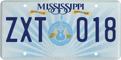 MS license plate ZXT018
