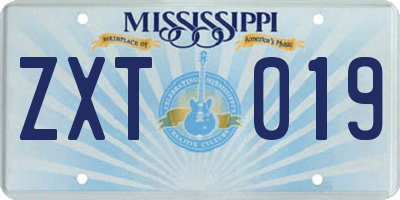 MS license plate ZXT019