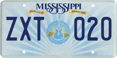 MS license plate ZXT020