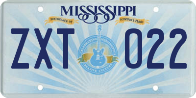 MS license plate ZXT022