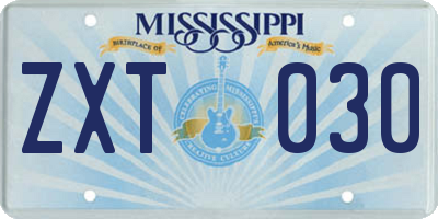 MS license plate ZXT030