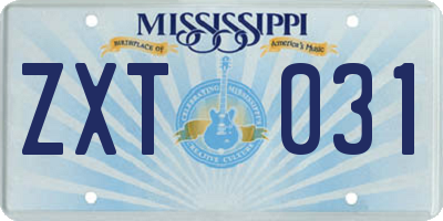 MS license plate ZXT031