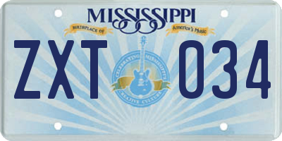 MS license plate ZXT034