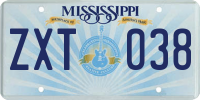 MS license plate ZXT038