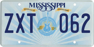 MS license plate ZXT062