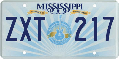 MS license plate ZXT217