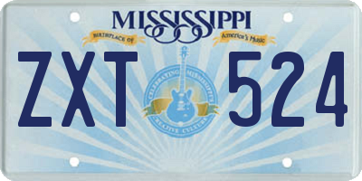 MS license plate ZXT524