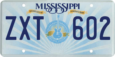 MS license plate ZXT602
