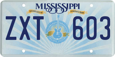 MS license plate ZXT603