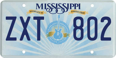 MS license plate ZXT802