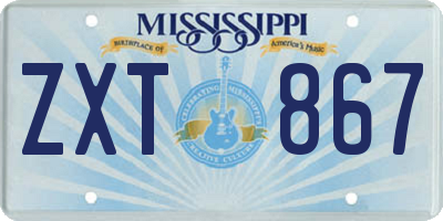 MS license plate ZXT867