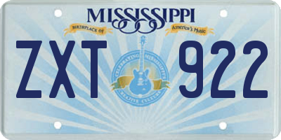 MS license plate ZXT922