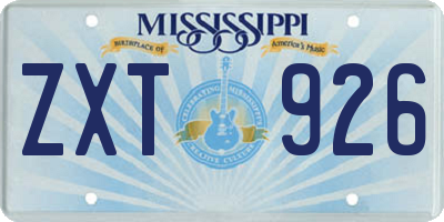 MS license plate ZXT926