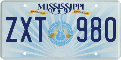 MS license plate ZXT980