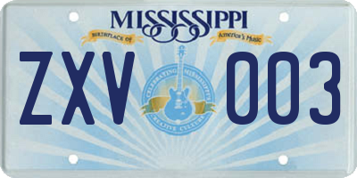 MS license plate ZXV003