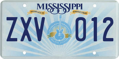 MS license plate ZXV012